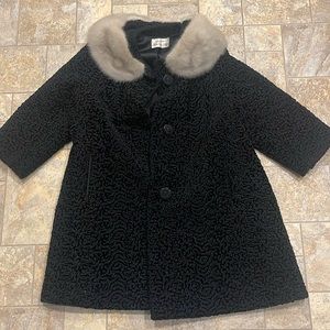 Vintage 50s Black Curly Lamb & Mink Parisian A Line Swing Coat